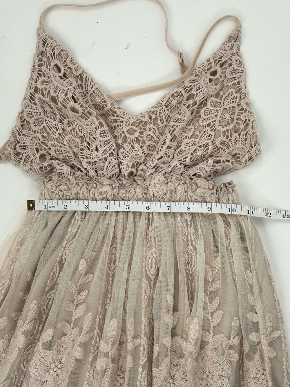 Petal + Pup XS Embroidered Lace Crochet Open Back Boho Maxi Dress Nude - Picture 9 of 12